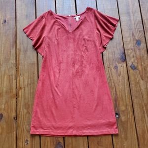 Cato XS orange spice paprika faux leather suede mini shift dress